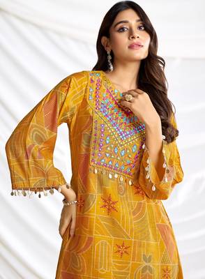 Mustard cotton embroidered Co-ord set  4