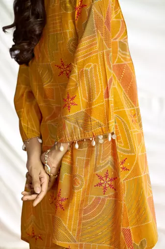 Mustard cotton embroidered Co-ord set 