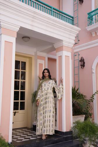 Yellow cotton embroidered Kurti