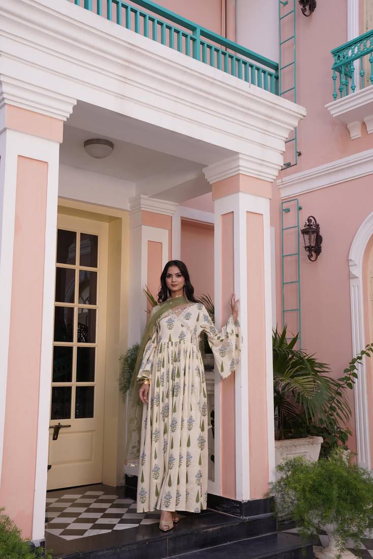 Yellow cotton embroidered Kurti