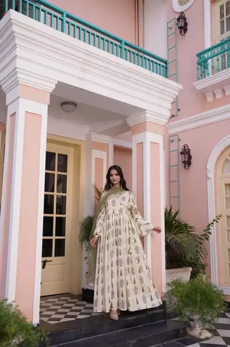 Yellow cotton embroidered Kurti