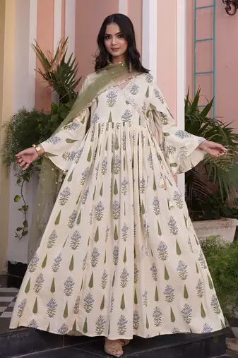 Yellow cotton embroidered Kurti