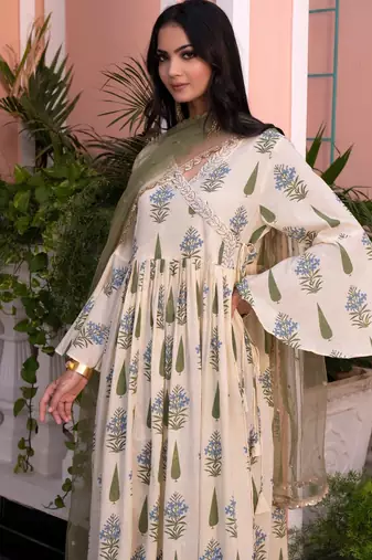 Yellow cotton embroidered Kurti