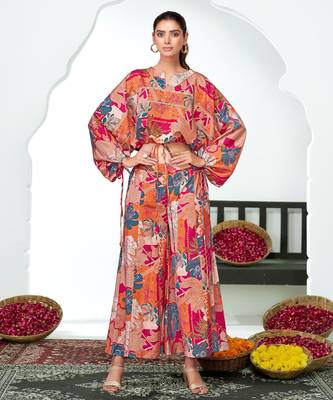 Pink chanderi embroidered Co-ord set  1