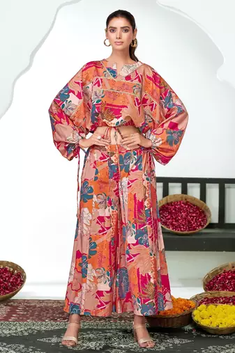 Pink chanderi embroidered Co-ord set 