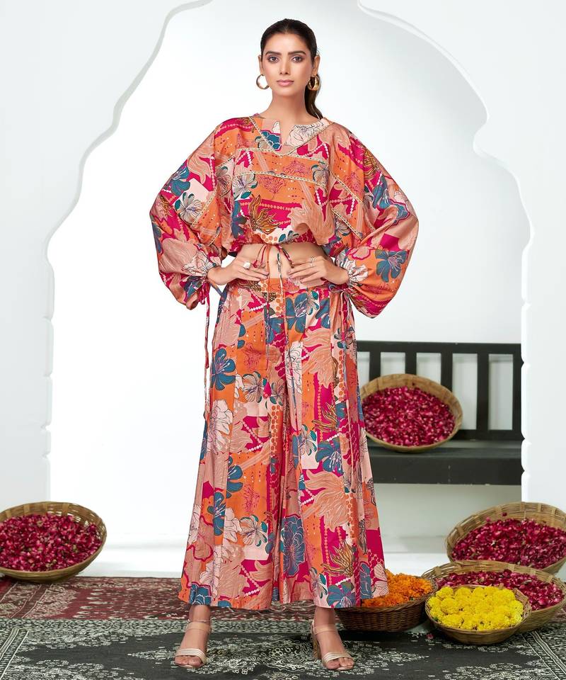 Pink chanderi embroidered Co-ord set 