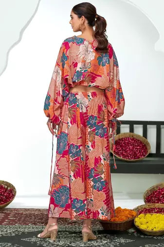 Pink chanderi embroidered Co-ord set 