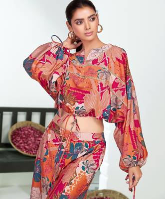 Pink chanderi embroidered Co-ord set  3
