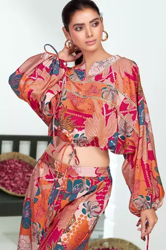 Pink chanderi embroidered Co-ord set 