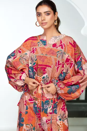 Pink chanderi embroidered Co-ord set 