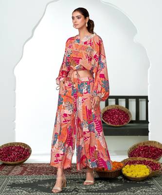 Pink chanderi embroidered Co-ord set  5