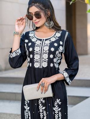 Black rayon embroidered Kurti 2