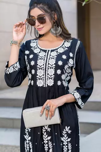 Black rayon embroidered Kurti