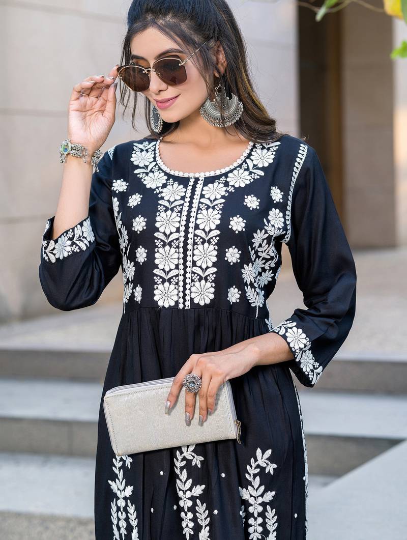 Black rayon embroidered Kurti