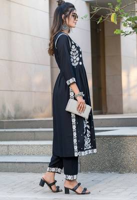 Black rayon embroidered Kurti 3