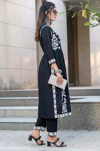 Black rayon embroidered Kurti