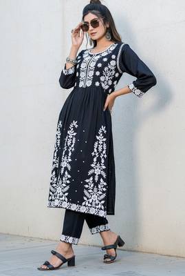 Black rayon embroidered Kurti 1