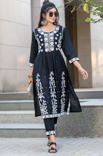 Black rayon embroidered Kurti