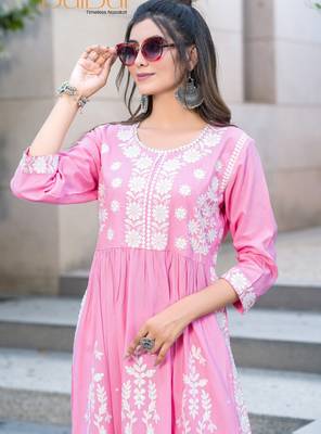 Pink rayon embroidered Co-ord set  2