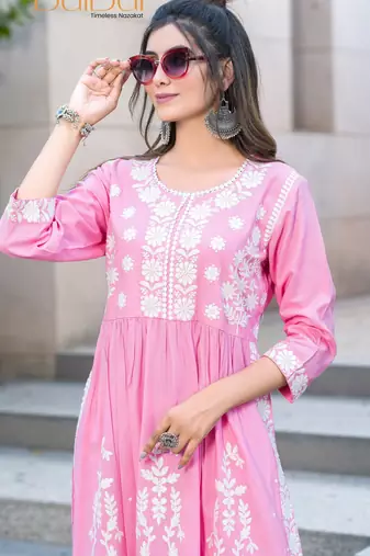 Pink rayon embroidered Co-ord set 