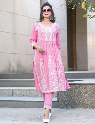 Pink rayon embroidered Co-ord set  1
