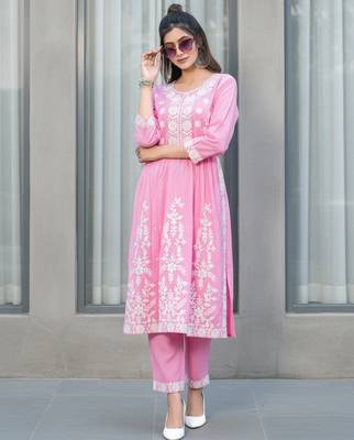 Pink rayon embroidered Co-ord set  4