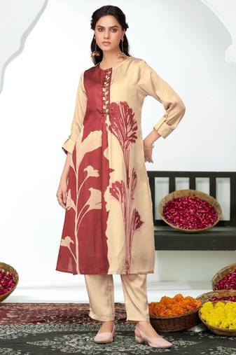 Brown silk embroidered Co-ord set 