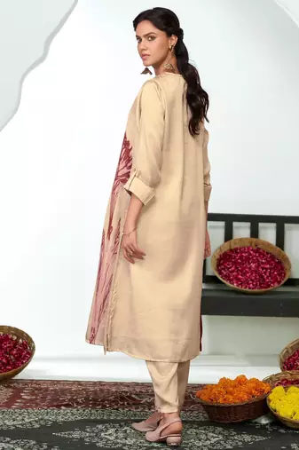 Brown silk embroidered Co-ord set 