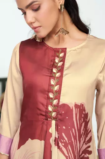 Brown silk embroidered Co-ord set 