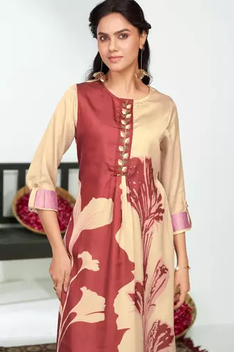 Brown silk embroidered Co-ord set 