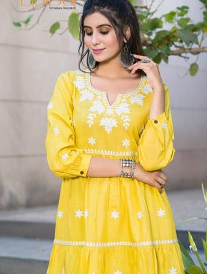 Mustard rayon embroidered Kurta Set 2
