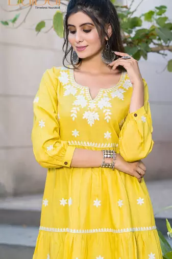Mustard rayon embroidered Kurta Set