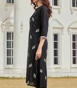 Black cotton embroidered Kurta Set