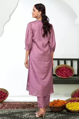 Lavender silk embroidered Kurta set