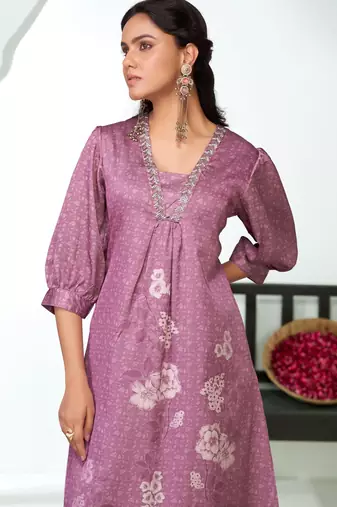 Lavender silk embroidered Kurta set