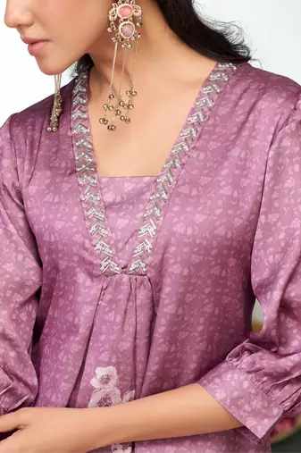 Lavender silk embroidered Kurta set