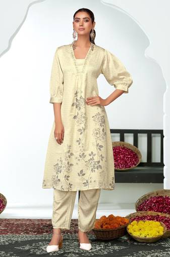 White silk embroidered Kurta Set