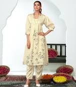 White silk embroidered Kurta Set