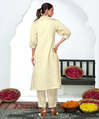 White silk embroidered Kurta Set 2