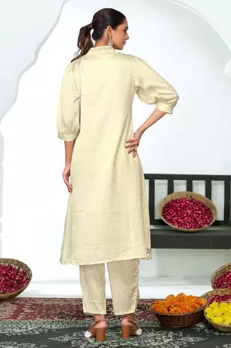 White silk embroidered Kurta Set