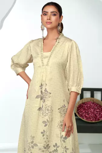 White silk embroidered Kurta Set
