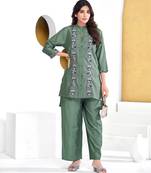 Olive cotton embroidered Co-ord set 