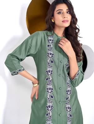 Olive cotton embroidered Co-ord set  3