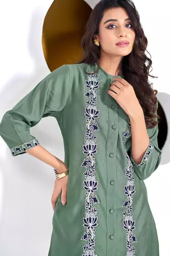 Olive cotton embroidered Co-ord set 