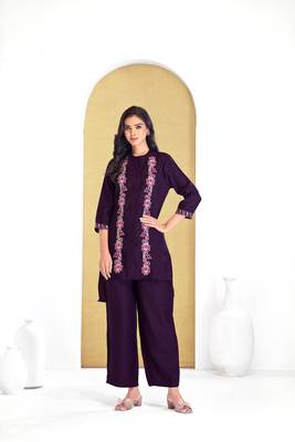 Purple cotton embroidered Co-ord set  1