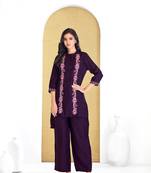 Purple cotton embroidered Co-ord set 
