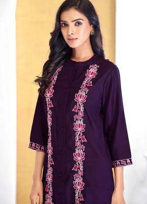 Purple cotton embroidered Co-ord set  3