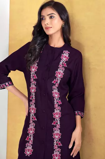 Purple cotton embroidered Co-ord set 