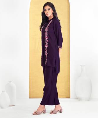 Purple cotton embroidered Co-ord set  5