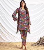 Blue cotton embroidered Co-ord set 